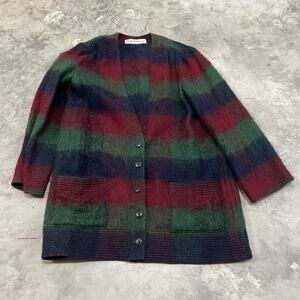 Adele Simpson vintage wool Long cardigan coat size 10 Red Green